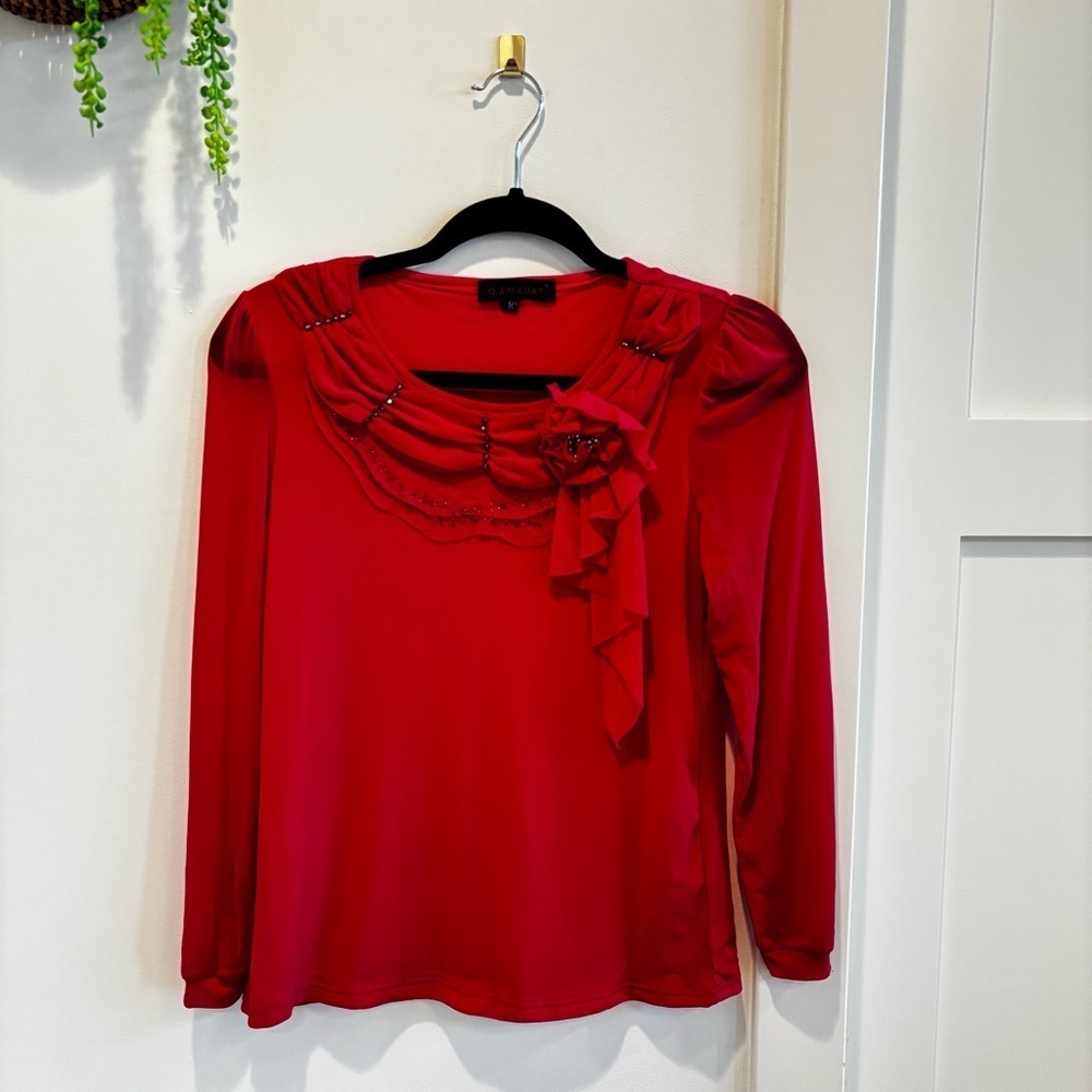 Q.J.M. COAT Euro Micro-Mesh Hot Pink Women's Top Rhinestone Detail Size Medium